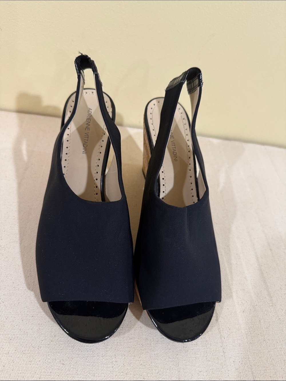 Adrienne Vittadini Black Open-Toe Slingback Wedge Sandals Black Heels size 9